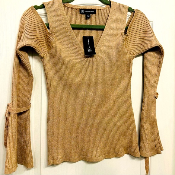 INC international concepts gold glittery cold shoulder sweater medium NWT - Picture 1 of 5